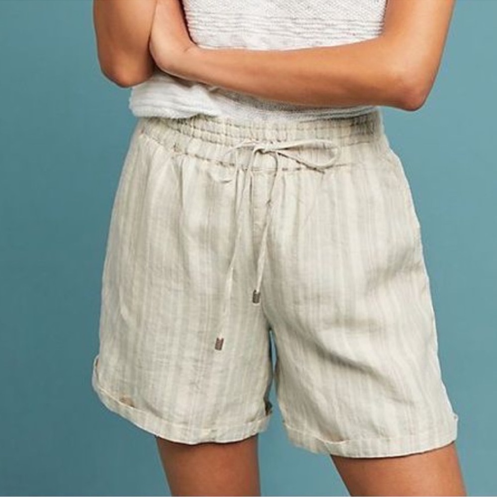 ANTHROPOLOGIE Beachy Linen Short Striped Pull on Drawstring - Picture 3 of 12